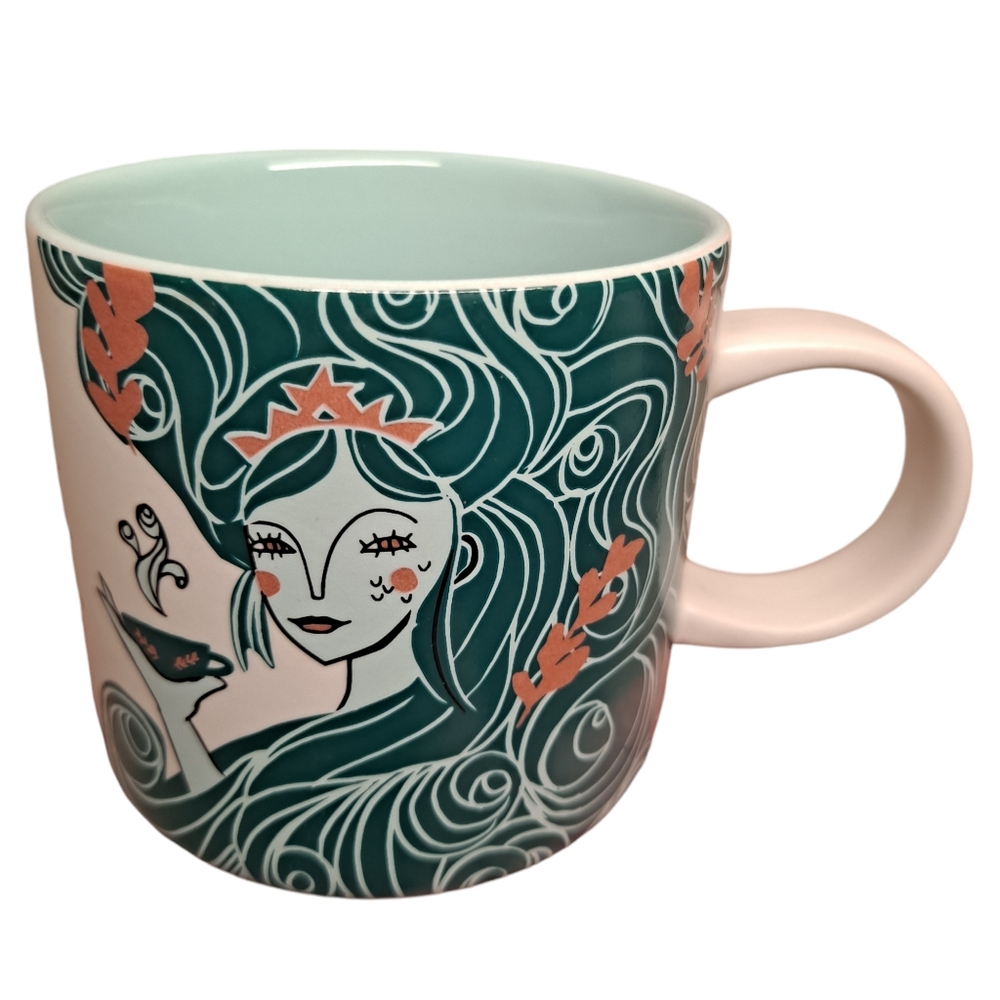 Starbucks Mug Mermaid Siren 12 oz Coffee Tea Ceramic White Teal Green & Coral